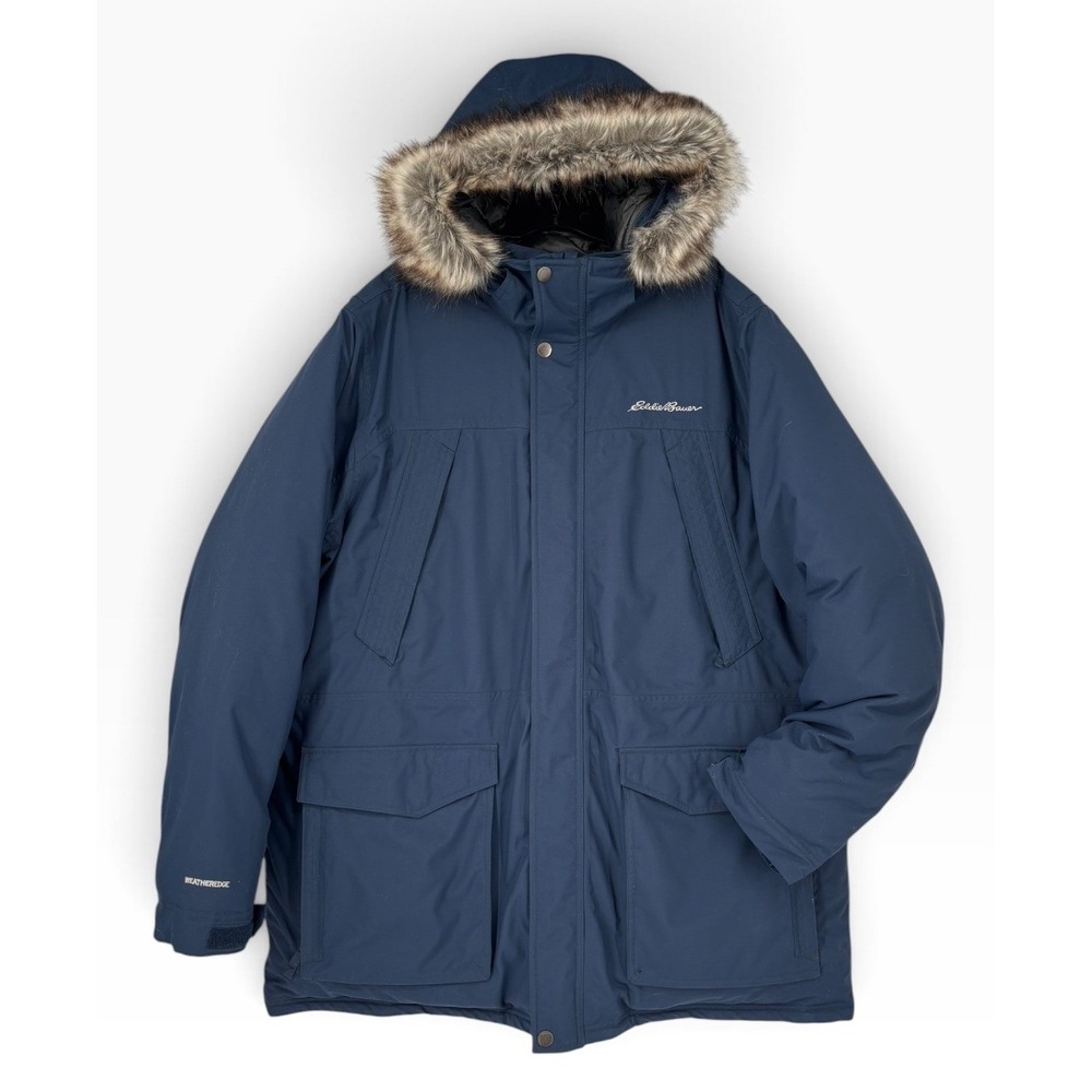 Eddie Bauer Superior Down Parka Men XXL Navy Blue Excellent Weatheredge Hooded
